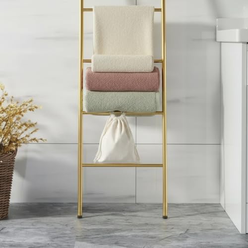 6-Tier Blanket Ladder 68 Inch Wall-Leaning Towel Rack for Living Room and Bedroom, Easy Assembly - Gold - color: Gold