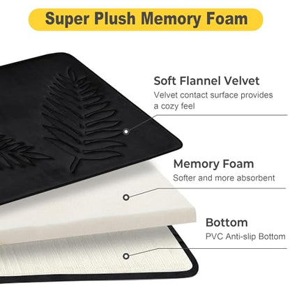 Bath Mat Washable 24" x 16" Super Absorbent Bathroom Rugs Soft Memory Foam Bath Mat Quick Dry Non-Slip Bathroom Carpet for Bedroom Shower and Tub, Black