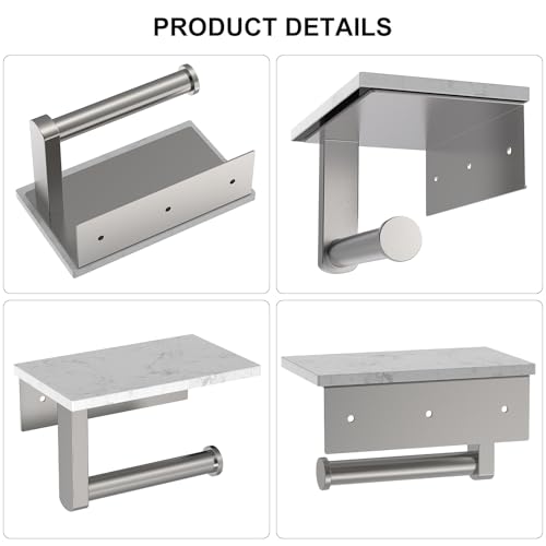 Brushed Nickel Toilet Paper Holder with Marble Shelf Tissue Roll Holder | 304 Stainless Steel Wall Mounted Toilet Paper Roll Holder Screw-Mounted Tissue Holder for Bathroom Washroom by BATHLAVISH - color: Brushed Nickel