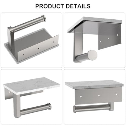 Brushed Nickel Toilet Paper Holder with Marble Shelf Tissue Roll Holder | 304 Stainless Steel Wall Mounted Toilet Paper Roll Holder Screw-Mounted Tissue Holder for Bathroom Washroom by BATHLAVISH - color: Brushed Nickel