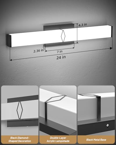 LED Bathroom Vanity Light,24inch Dimmable,25W 2700LM,5700K,ETL,BK | Integrated LED Modern Bathroom Light Fixtures,Matte Black Vanity Lighting Fixture Over Mirror,Wall Lights,ETL Certified - color: 5700K, size: 24in-5700k