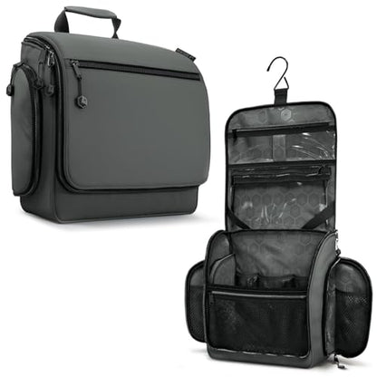VENTURE 4TH Hanging Travel Toiletry Bag, 18 Compartments - Shadow Gray | Hangs on rails, hooks or doors; stands upright. Removable TSA pouch. Water-resistant Nylon 290D Twill, reinforced stitching. - color: Shadow Gray