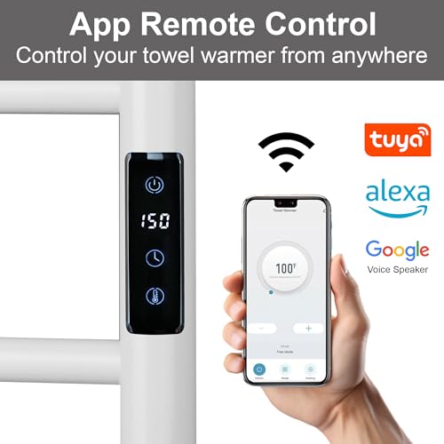 Electric Towel Rack with Voice Control for Alexa & Google Home,TUYA-Wall-Mounted Bathroom Heating Towel Warmer,Plug-in,26.77x20.47x4.39in,Stainless Steel Material,White,6 Bars - color: White With Wifi, size: 6 Bar