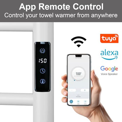 Electric Towel Rack with Voice Control for Alexa & Google Home,TUYA-Wall-Mounted Bathroom Heating Towel Warmer,Plug-in,26.77x20.47x4.39in,Stainless Steel Material,White,6 Bars - color: White With Wifi, size: 6 Bar