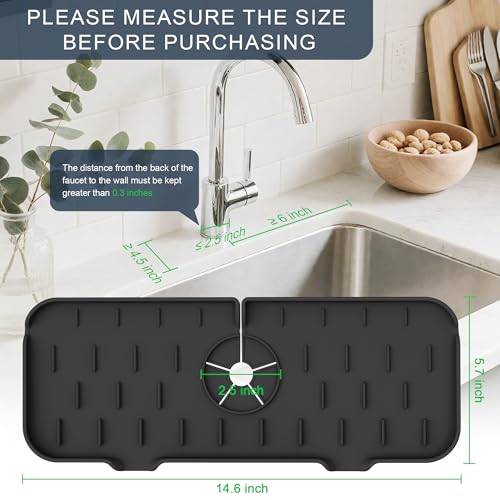 Kitchen Faucet Sink Splash Guard - Faucet Guard & Draining Mat Black | Silicone water catcher mat, Sink drain pad behind fauce; Sink rubber mat, Faucet Mat, kitchen bathroom protect around faucet - color: Black