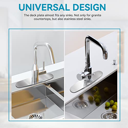 MAAYAYA 10" Kitchen Sink Deck Plate, Faucet Hole Cover, 8" Widespread | MAYYAYA Brushed Nickel 304 stainless deck plate escutcheon; foam gasket; secures with faucet's own hardware, no extra nuts - color: Brushed Nickel