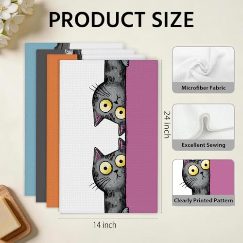 4 Pcs Funny Cat Kitchen Towels, Cute Cats Gifts Soft Absorbent Tea Towel - color: Multi 0138