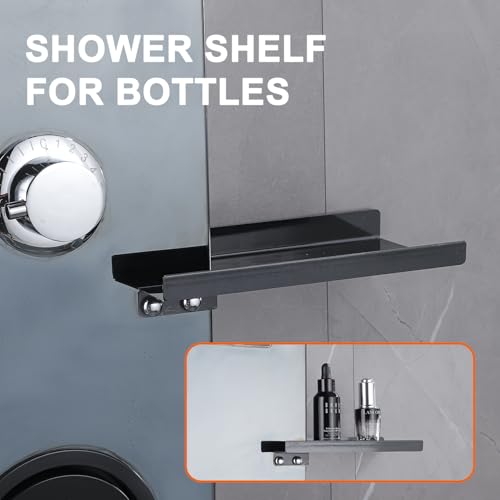 LED Black Shower Panels Tower System with Storage Shelf, LCD Temperature Display 304 Stainless Steel with Rainfall Shower Head with Handheld Massage Body Jets Bathroom Matte Waterfall Bathtub - color: Matte Black