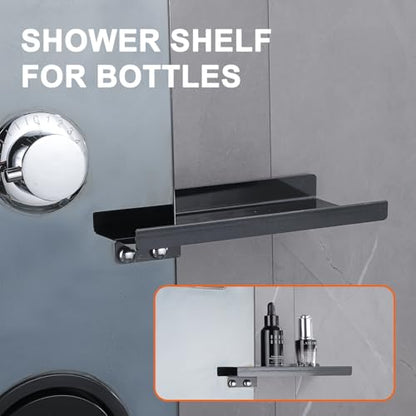 LED Black Shower Panels Tower System with Storage Shelf, LCD Temperature Display 304 Stainless Steel with Rainfall Shower Head with Handheld Massage Body Jets Bathroom Matte Waterfall Bathtub - color: Matte Black