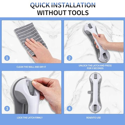 Strong Suction Grab Bars for Shower and Bathroom with 3 Suction Cups, Heavy Duty Safety Handles for Elderly and Seniors – No Drill Removable 2 Pack, Waterproof Non-Slip Bath Handr