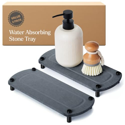 2PCS Absorbing Stone Soap Tray, Quick Dry Diatomaceous Earth Drying Rack | Self-draining, mold-resistant water absorbing soap holder; shower caddy, soap dispenser & sponge organizer, kitchen bathroom. - color: Dark Gray