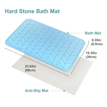 JUERLEN 2 Pack Diatomaceous Earth Shower Mat, Stone Bath Mat, Nonslip Super Absorbent Fast-Drying Hard Bath Mat for Bathroom Shower Floor, 24 x 16 inch, Bule Arrow Design - color: Bule