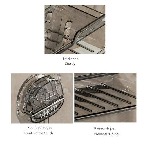 Wall Mount Suction Cup Soap Holder Not Drill Installation Double Layer Drainage Organizers for Bathroom Kitchen Double Layer Drainage Soap Tray