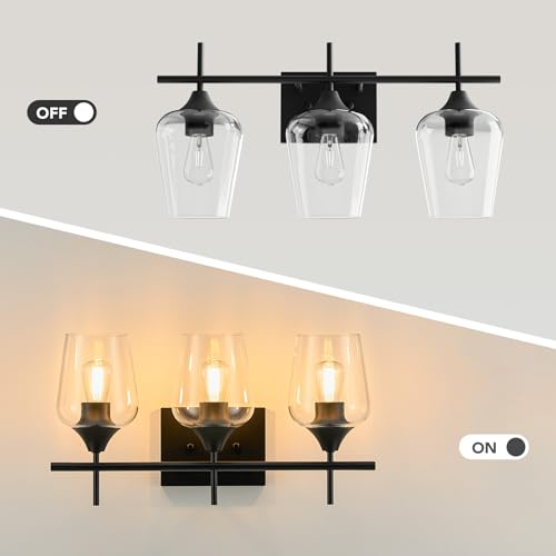 VONLUCE 3 Light Bathroom Vanity Light Fixture,Matte Black | Wine Glass Shades, E26 Sockets, Easy to install, Vanity Lights for Bathroom Bedroom Hallway Living Room - color: Black, size: 3-Light
