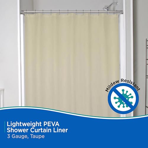 Kenney KN61436 Lightweight 3 Gauge Waterproof PEVA Shower Curtain Liner with Durable Eyelet Hang Holes and Weighted Magnetic Hem for Bathroom, 70" W x 72" H, Taupe, 1-Pack - color: Taupe, size: 70"W x 72"L (Pack of 1)