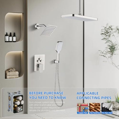 Shower Faucet Set With Handheld Shower Head Brushed | Rain shower Head With Handheld Sprayer - color: Gray