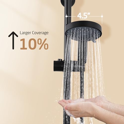 KES Adjustable Shower Head Holder with Slide Bar Combo, Handheld Shower Head with Hose 5-Function Handheld Shower Kit with Handheld Set Matte Black, F204-BK-C1 - color: Matte Black
