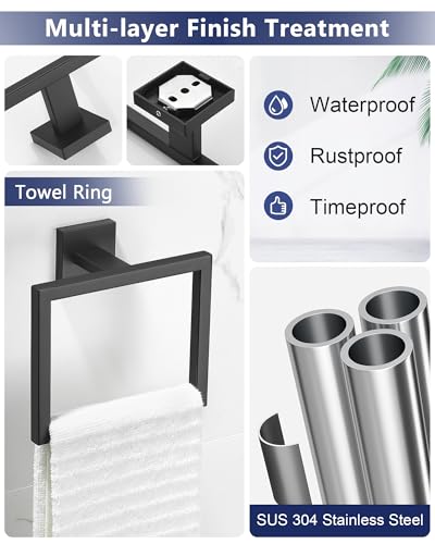 Matte Black Bathroom Accessories, Toilet Paper Holder, Towel Ring & Hooks | Lairuier Bathroom Hardware Set, Toilet Paper Holder Set SUS304 Stainless Steel Bath Hand Towel Ring for Bathroom Wall Mounted - color: Matte Black