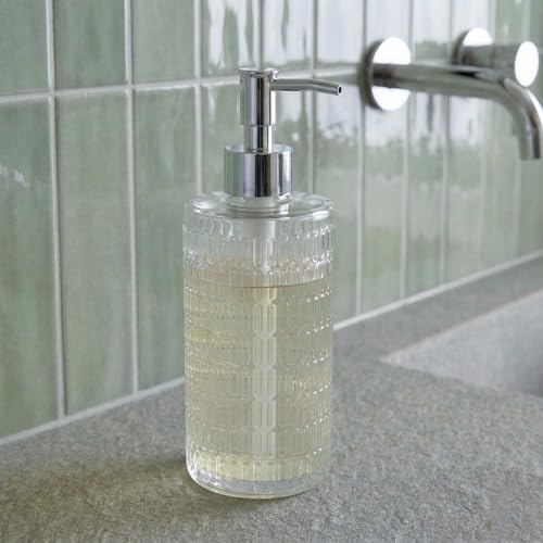 Fluted Glass Hand Soap Dispenser with Silver Slim Pump,17oz | Clear Ribbed Glass Bottle for Bathroom, Dish Soap Dispenser for Kitchen, Rust-Proof Pump - color: Silver Slim