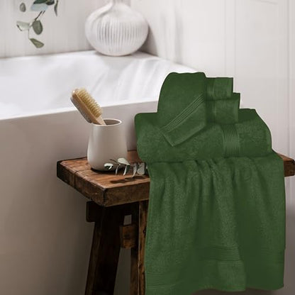 Ultra Soft 6 Pack Cotton Towel Set, Contains 2 Bath Towels 28x55 inch, 2 Hand Towels 16x24 inch & 2 Wash Coths 12x12 inch, Ideal Everyday use, Compact & Lightweight - Olive Green - color: Olive Green