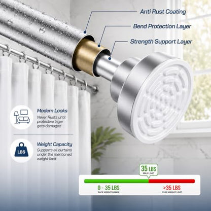 Adjustable Shower Curtain Rod - Rust Free Shower Rods 26-78 Inches | Extendable No Drill Curtain Rod, Heavy Duty Tension Rod for Hanging Home, Bedroom, Closet & Showers Curtains - color: Silver