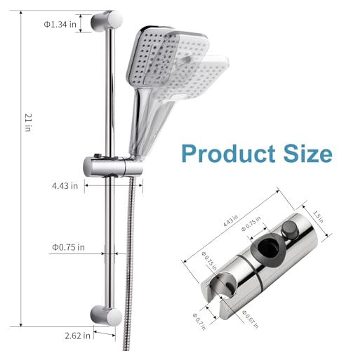 OFFO Shower Slide Bar Combo, Adjustable 21 in Slide Bar with 3-Mode Square Handheld Shower Head and 60 in Stainless Steel Hose, Screw Wall Mounted, Chrome Finish - style: Square 21" Slide Bar & 60" Hose