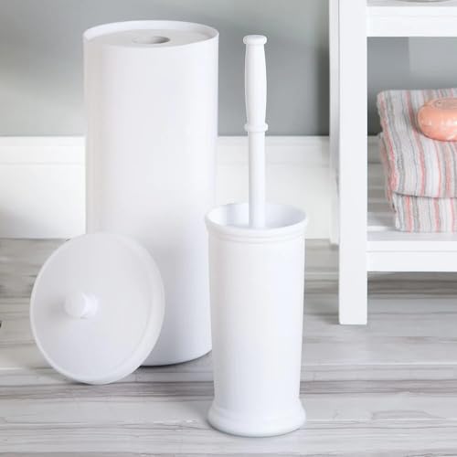 InterDesign Kent Plastic Toilet Bowl Brush Set, Classic Design Slim Compact Bowl Brush and Holder for Bathroom - Sturdy, Deep Cleaning, 4.25" x 4.25" x 16", White - color: White