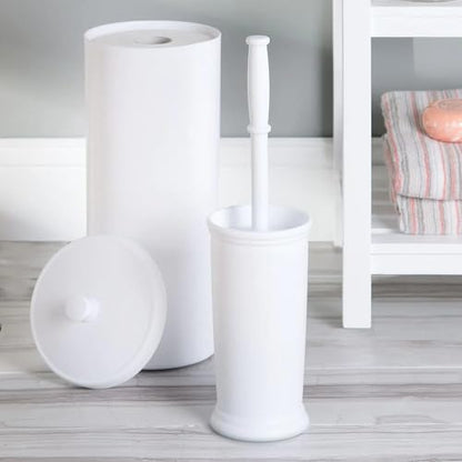 InterDesign Kent Plastic Toilet Bowl Brush Set, Classic Design Slim Compact Bowl Brush and Holder for Bathroom - Sturdy, Deep Cleaning, 4.25" x 4.25" x 16", White - color: White