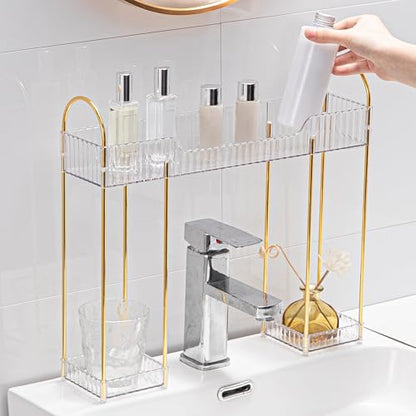 YCIA&DONE Bathroom Countertop Organizer Over the Faucet, Narrow Counter Organizers Above Sink, Table Mounted Shelf for Kitchen, Toilet, Laundry(White Clear) - color: White Clear