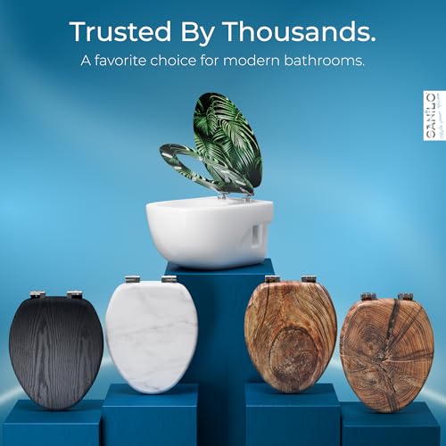 SANILO Wooden Toilet Seat with Soft Close [ELONGATED] - Decorative, Quiet & Slow Close Molded Wood Seat - With Strong Bumpers & Hinges - Adjustable Fit - Palmdream - color: Palmdream