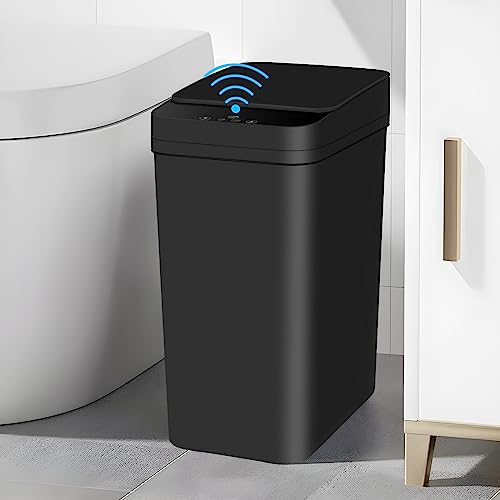 Anborry Bathroom Automatic Trash Can 4 Gallon Touchless Motion Sensor Small Garbage Can with Lid Smart Electric Plastic Narrow Garbage Bin for Living Room Bedroom Office Kitchen (Black) - color: 4 Gallon Black