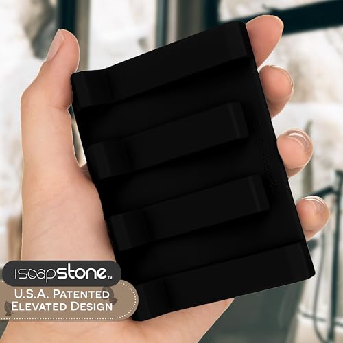 Silicone Soap Dish (USA Patented) Self Draining Bar Soap Holder for Shower Bathroom Sink, Drying Soap Dish Tray Sponge Holder Easy Cleaning Soap Saver Travel Accessories (Black, 1) - color: Black, 1