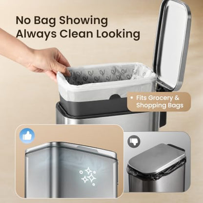 Cesun Slim Bathroom Trash Can with Lid, Soft Close, Silver, 6L/1.6 Gallon | Hidden Trash Bag Design, Small, Stainless Steel, Removable Inner Bucket, Foot Pedal, Odor Control, for RV/Office/Bedroom - color: Silver