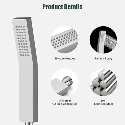 Heyalan Hand-held Shower Head Set-SUS304 Handheld Shower,Polish Chrome | SUS304 stainless steel wand, curved-style design, single rain spray, 59-inch long hose and standard 1/2-inch connection - color: Polish Chrome, style: Curved Style