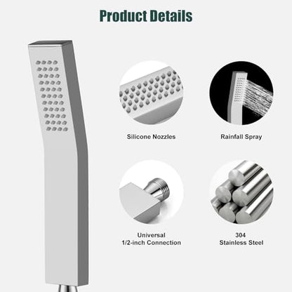 Heyalan Hand-held Shower Head Set-SUS304 Handheld Shower,Polish Chrome | SUS304 stainless steel wand, curved-style design, single rain spray, 59-inch long hose and standard 1/2-inch connection - color: Polish Chrome, style: Curved Style