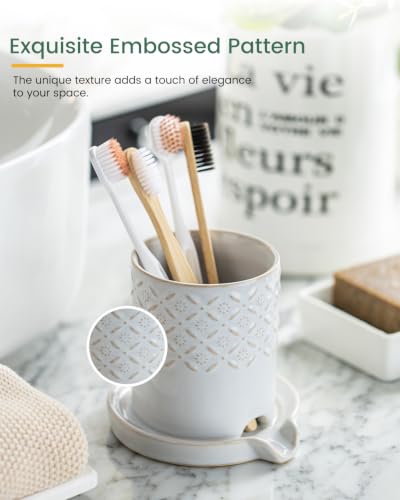 Zoeeker Toothbrush Holders for Bathrooms, Ceramic Toothbrush Holder Set | Self-draining Toothbrush & Toothpaste Holder Shower Tooth Brush Cup with Drainage Brush Holder Pen Holder for Family, White - color: B-white