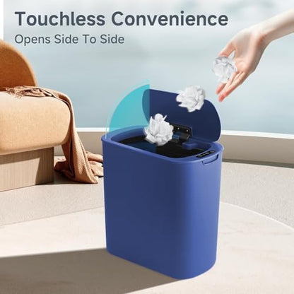 Automatic Motion Sensor Bathroom Trash Can with Lid, 2.6 Gallon Touchless Trash Bin, Smart Garbage Can Plastic Slim Wastebasket for Bedroom, Office, Dorm (Blue) - color: Blue