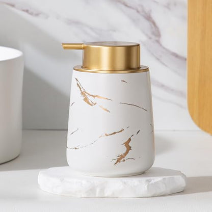 Enra Hand Foaming Gold Soap Dispenser,12 oz Ceramic Foam Soap Dispenser for Bathroom Countertop Kitchen Dispenser for Dish Soap with Easy-to-Press (Gold Foam Type2)