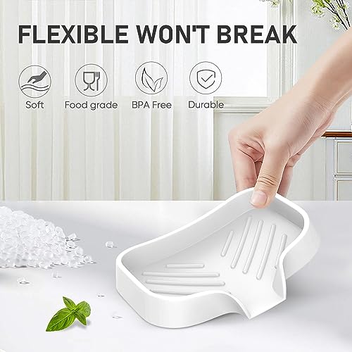 Silicone Soap Holder, 4 Pcs Thickened High-Purity Silicone Self Draining Trays for Bathroom Showers (White) - color: White