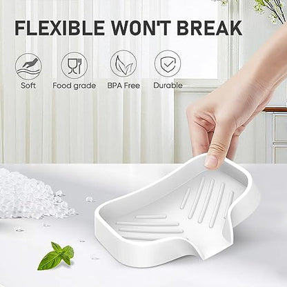 Silicone Soap Holder, 4 Pcs Thickened High-Purity Silicone Self Draining Trays for Bathroom Showers (White) - color: White