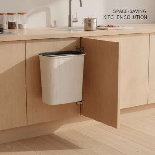 Wall-Mounted Trash Can, Compact 1.06 Gallon Waste Bin for Kitchen Cabinet or Bathroom, Space-Saving PP Plastic Disposal Unit (1 PC) - color: White