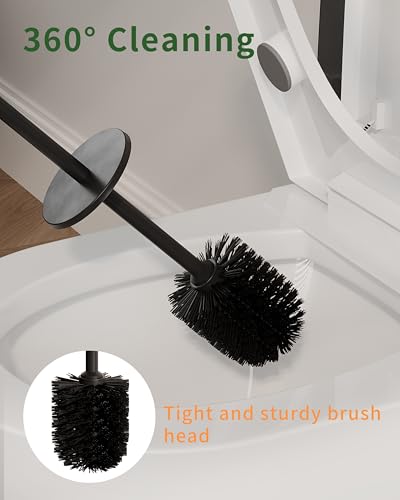 Toilet Brush and Holder Set, Toilet Bowl Brush for Bathroom with Long Handle, Stainless Steel Toilet Cleaner Brush with Durable Scrubbing Bristles,Splash-Proof (Matte Black) - color: Matte Black