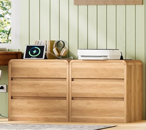 Nightstands Set of 2, Night Stand with 3 Storage Drawer and Charging Station, Modern End Tables Wide Night Stands for Bedroom Sofa Couch Home Office, Natural - color: Unbzx026rd2-zf