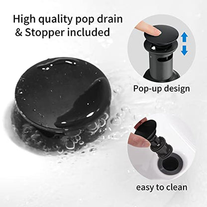2 Handle Black Bathroom Sink Faucet - 4 Inch Centerset Faucet Bathroom 2 or 3 Hole Lavatory Faucet Bathroom Vanity Sink Faucets with Pop-up Drain and Supply Lines Matte Black - color: Black