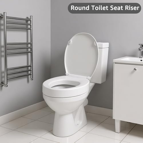 Raised Toilet seat 2.91 inch Round, 16.5 x 14.3inch Compatible | Soft Close + Quick-Release, Easy Clean, Bottom/Top Fixing, Safe Anti-Slip Pad Never Loosen, PP, White, 3 Years Support