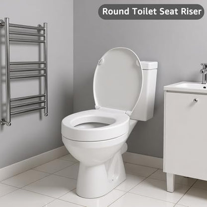 Raised Toilet seat 2.91 inch Round, 16.5 x 14.3inch Compatible | Soft Close + Quick-Release, Easy Clean, Bottom/Top Fixing, Safe Anti-Slip Pad Never Loosen, PP, White, 3 Years Support