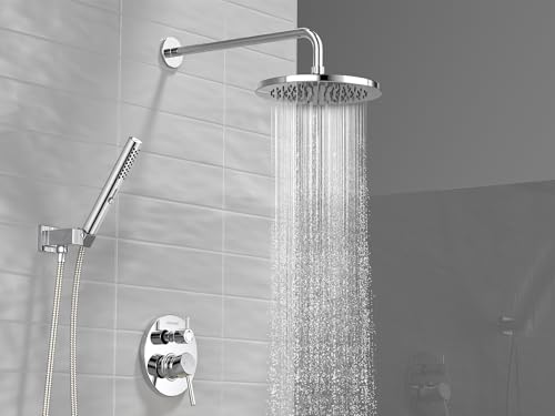 Lava Odoro Modern Rain Shower System Faucet Set, SF104-C | 2-Setting Round Shower Valve Trim Kit, Chrome Shower Head Set with Sprayer, 10 Inch, Rough-in Valve Included - color: Chrome, style: Without Tub Spout