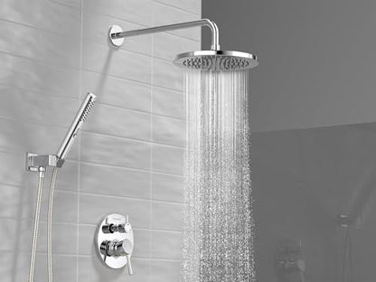 Lava Odoro Modern Rain Shower System Faucet Set, SF104-C | 2-Setting Round Shower Valve Trim Kit, Chrome Shower Head Set with Sprayer, 10 Inch, Rough-in Valve Included - color: Chrome, style: Without Tub Spout