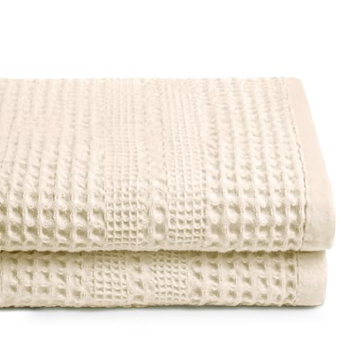 GILDEN TREE Waffle Towels for Bathroom, 100% Cotton Quick Dry Towel, Waffle Bath Towels Large, Absorbent Lightweight Travel Towel, Bath Towels Set of 2, Classic Style (Cream) - color: Cream, size: Bath Towel (2 Pack)