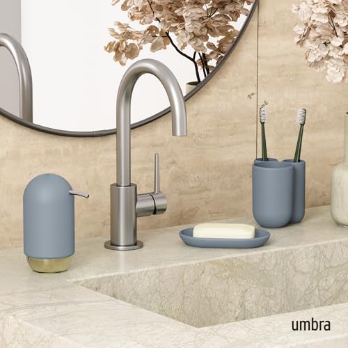 Umbra Touch Soap Dish, Plastic Soap Holder with Drainage, Slate Blue | Rounded edges, raised ridges for drying, easy to clean, bathroom sink or counter - color: Slate Blue